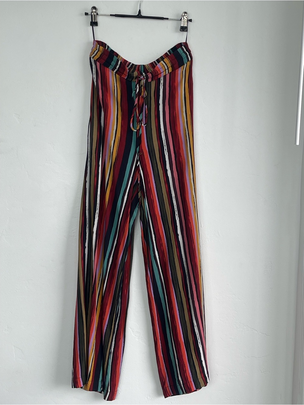 Free People Teal, Burgundy & Mustard Vertical Stripe Wide Leg Pants